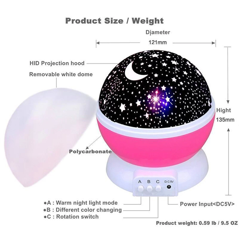 Светодиодный проектор с вращающейся звездой, новинка, светильник ing Moon Sky, вращающийся для детей, Детский Ночной светильник, работающий на батарейках или usb-портах