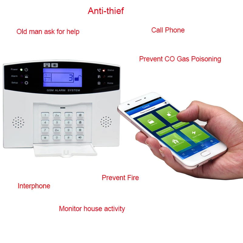 GSM Home Security Burglar Alarm Kits LCD Display SIM SMS Wireless Alarm System APP Control Android IOS PIR Sensor Pet Immune GSM Home Security Burglar Alarm Kits LCD Display SIM SMS Wireless Alarm System APP Control Android IOS PIR Sensor Pet Immune