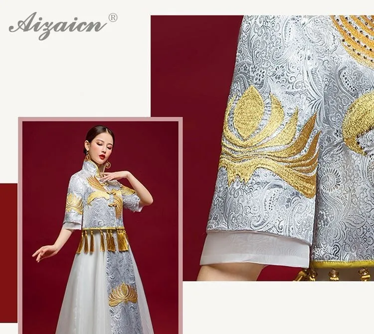 Китайский традиционный свадебный Cheongsam Элегантное Длинное атласное платье Для женщин Qipao Vestido восточные платья Китай костюм Винтаж