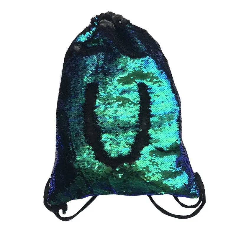 Fashion Mermaid Sequins Drawstring Bags Women Glitter Bling Shoulder Bags Reversible Beach Bag Travel Casual Paillette