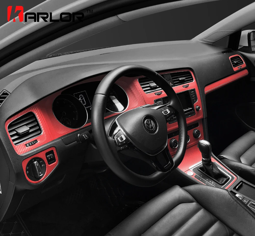 Interior Sport Red Rline Carbon Fiber Protection Stickers Fibra Decals Car styling For VW Volkswagen Golf 7 MK7 GTI Accessories