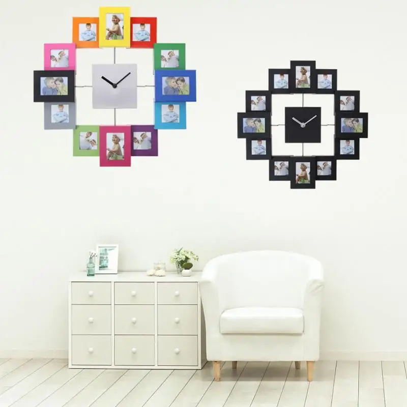 

Silver Aluminum Multi Picture Aperture Family Photo Frame Clock