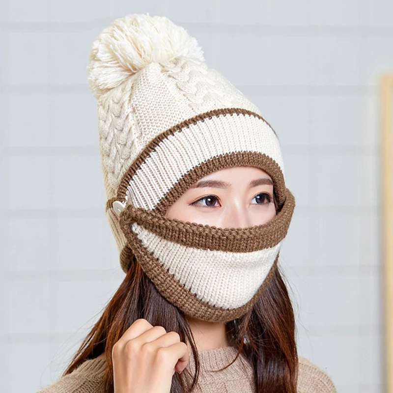Женские зимние шапочки вязаные шапка с теплой маской и шеей шарф драйвер Windstop наборы шарф шапка и перчатки наборы