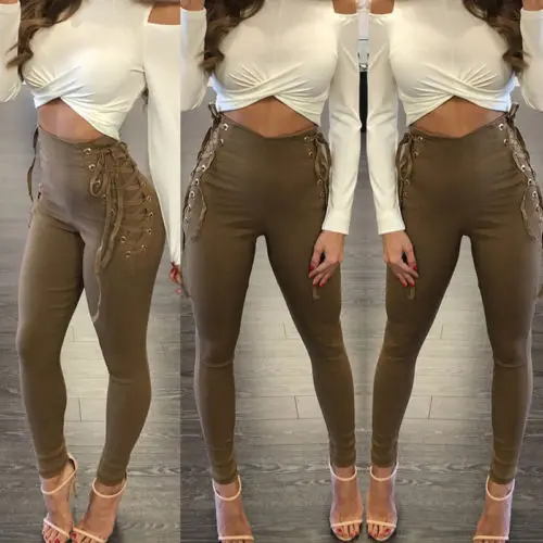 

Casual Women Bandage High Waist Slim Skinny Stretchy Pants Trousers Lace Up Long Pencil Pants Sweatpants Pantalon