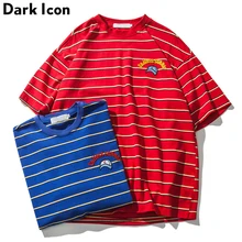 Темно-икона вышивка полосатые Большие футболки мужские летняя уличная одежда свободный стиль хип-хоп футболки мужские футболки из хлопка