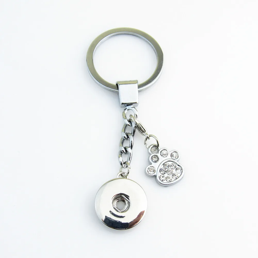 Fashion Snap Button Keychain with rhinestone cat/dog paw dangle charm