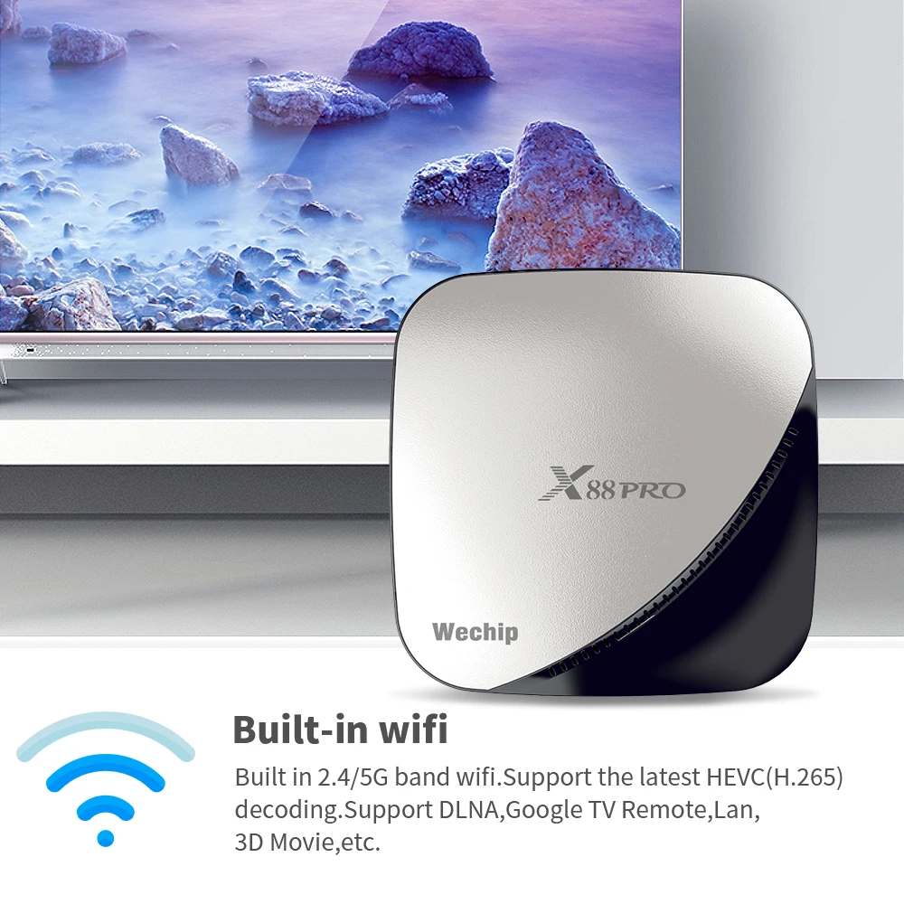 Wechip X88 pro Android 90 caja de TV 4G 64G Rockchip RK3318 4 Core 24G y 5G Wifi 4K HDR Set Top Box