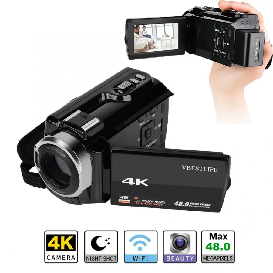 VBESTLIFE 4K Wifi цифровая камера ночного видения Видеокамера 16X Zoom 48MP " с аккумулятором профессиональная камера