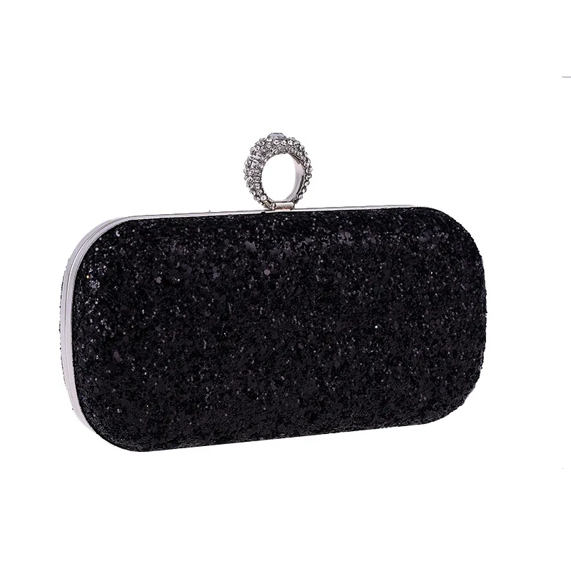 Luxy Moon Black Sequin Clutch Bag Front View