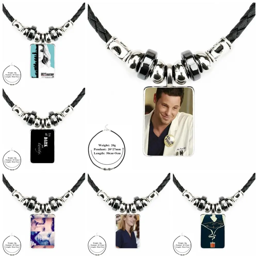

EJ Glaze Greys Anatomy For Wedding Harajuku Jewelry Black Leather Bead Pendant Glass Cabochon Choker Necklace