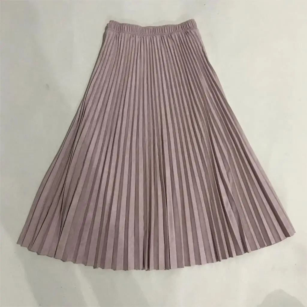 Two Layer Autumn Winter Women Suede Skirt Long Pleated Skirts Womens Saias Midi Faldas Vintage Women Midi Skirt