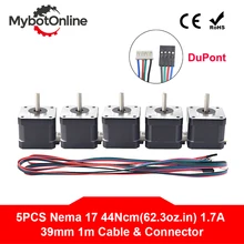 5pcs Nema 17 Stepper Motor 4-lead 39mm Nema17 Motor 42 Motor 42BYGH 1.7A (17HS4401S) Step Motor for CNC XYZ 3D Printer Motor