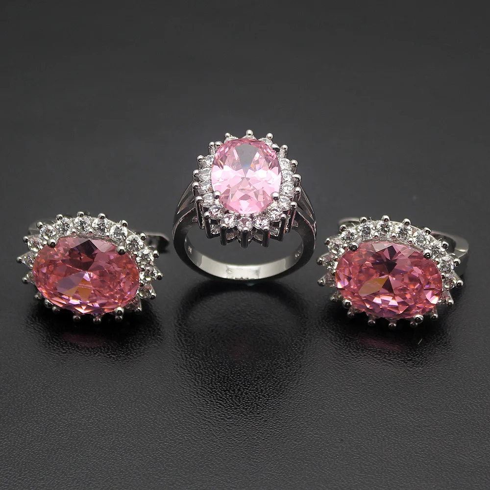 Magic Jared Jewelry Sets Pink Kunzite , FireTopaz 925 Sterling Silver