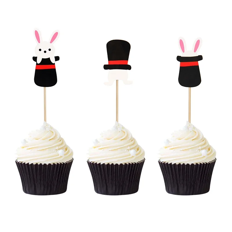 

12pcs Little Cute Rabbit with Black Hat Cupcake Topper Easter Party Cake Decor Spring Party Celebration Supplie Free Shipping