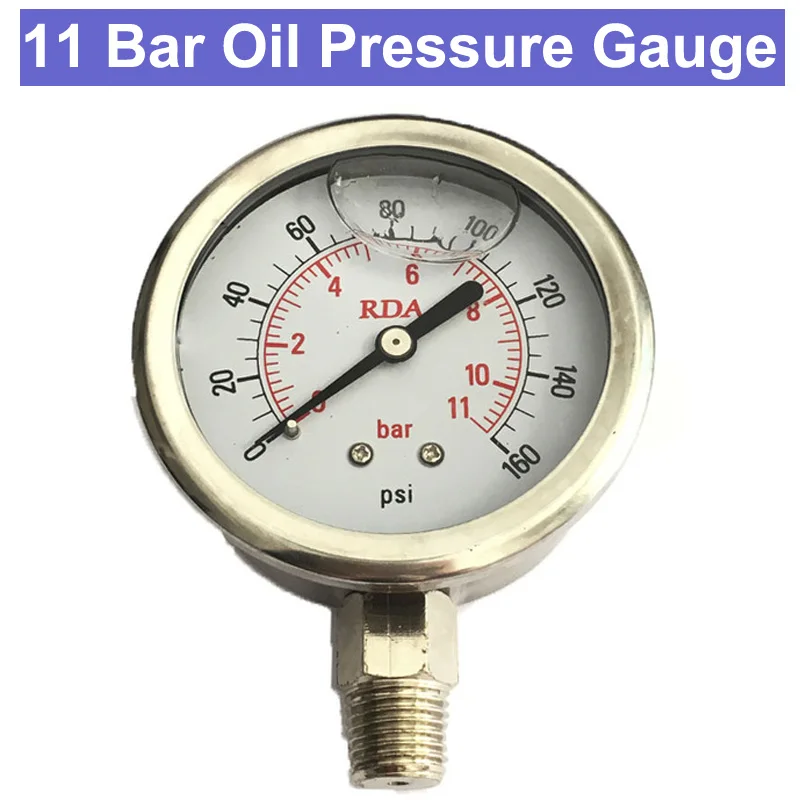 SP 0-160Psi 11 бар 60 мм 1/4 резьбовой радиальный манометр из нержавеющей стали с жидкостным манометром, манометр для воздушного масла и воды, гидравлическое давление