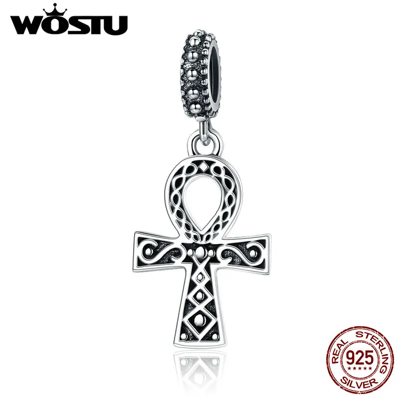 WOSTU Hot Sale 925 Sterling Silver Anka Cross Beads Dangle Fit Original WST Charm Bracelet DIY Fine Jewelry Gift FIC185