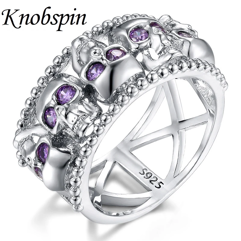 

2018 New Creative Hollow Skull Ring for Women 10MM White/Red/Purple Zircon Ring European Punk Women Party Jewelry Size 6-10 anel