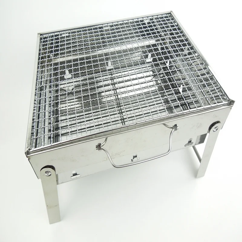 

stainless steel folding portable BBQ barbecue grill,camping cookware using charcoal 1500g,white color