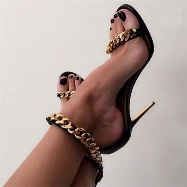 

Gold Sexy Heels sandals women Show Sandals Ladies Summer New Fish Mouth Chain Stiletto Shoes ZL-808-25