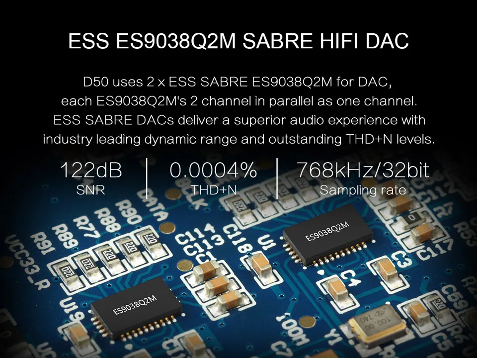 TOPPING D50 HIFI Audio DAC ES9038Q2M*2 XMOS XU208 USB 32Bit/768KHz DSD512 