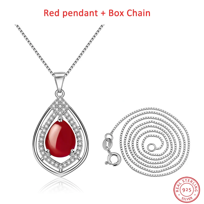 olowu Fashion 925 Sterling Silver Pendant Necklace Pure Silver Natural Stone Red or Green Chalcedony Necklaces Jewelry With CZ (16)