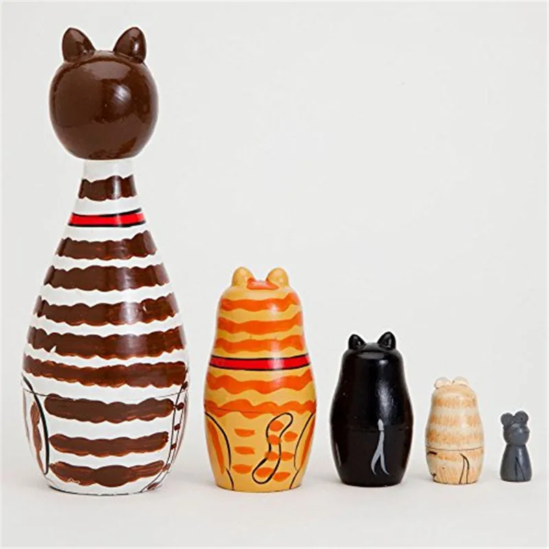 Handmade Cleo  Friends Nesting Cats Painted Wooden Nesting Dolls Matryoshka  Set of 5 Dolls From 7 Tall  (7)