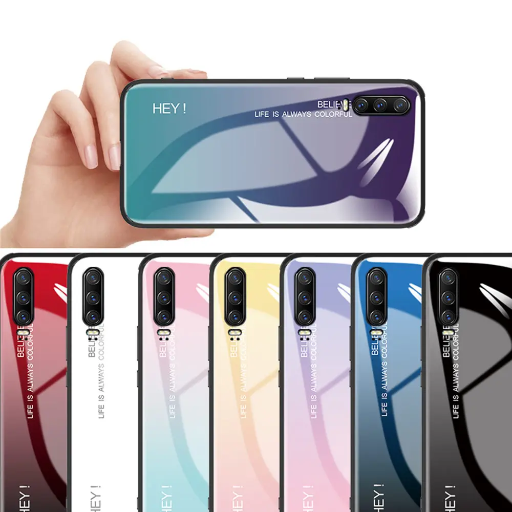 

Iridescent Case for Huawei P30 P30 Pro 9H Tempered Glass Back Cover TPU Drop Protection Rugged Flexible Hard Case 1090419