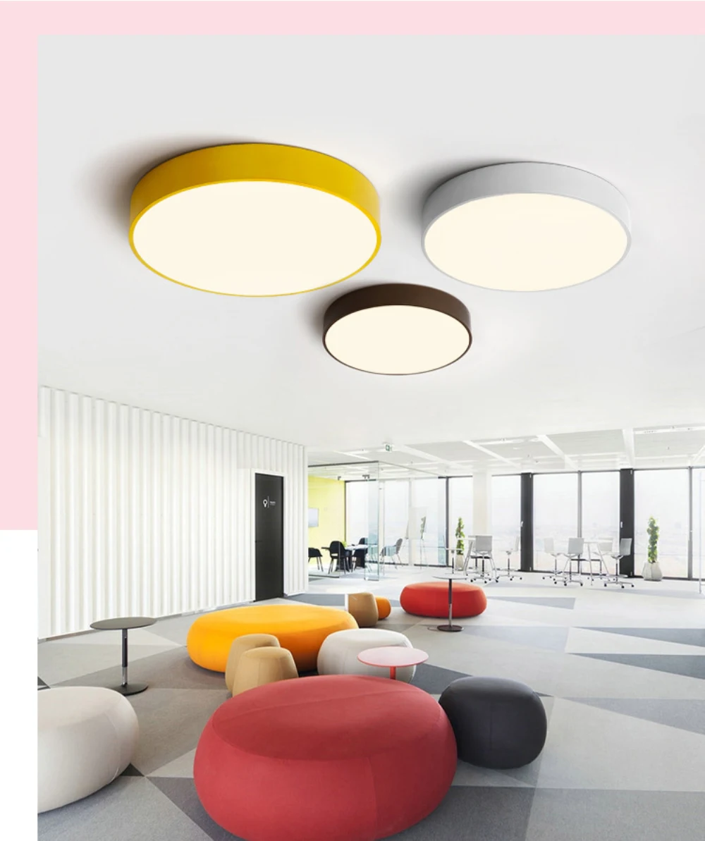 LED Ceiling Light Modern Round 5cm Super Thin lamp Living Room Bedroom Kitchen Surface Mount Flush Panel Remote Control Macaroon