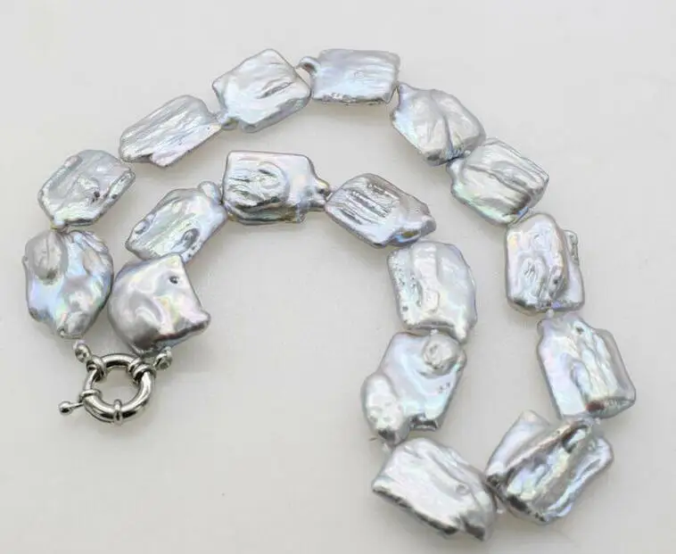 

freshwater pearl reborn keshi gray oblong 23-28mm necklace 18" 36"