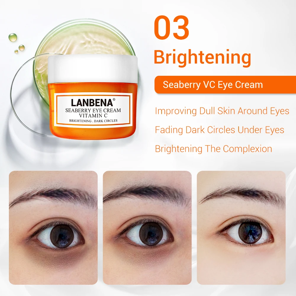 Lanbena Vitamin C Face Cream+eye Cream 2pcs Whitening Moisturizing Anti Aging Serum Acne Treatment Firming Fade Dark Spots