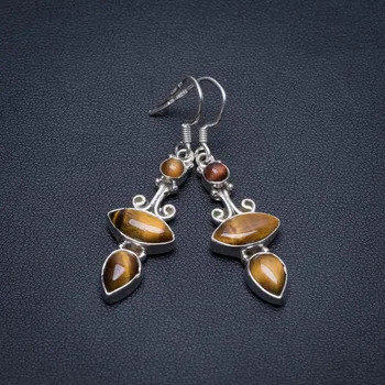 

Natural Tiger Eye Handmade Mexican 925 Sterling Silver Earrings 1 3/4" S1701