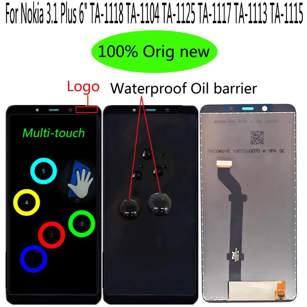 

Shyueda 100% Orig NEW 6" For Nokia 3.1 Plus TA-1118 TA-1104 TA-1125 TA-1117 TA-1113 TA-1115 LCD Display Touch Screen Digitizer