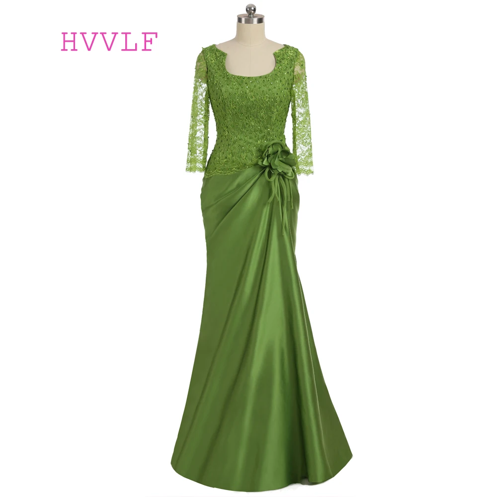 Hot Product  Plus Size Green 2019 Mother Of The Bride Dresses Mermaid Long Sleeves Lace Beaded Wedding Party Dre