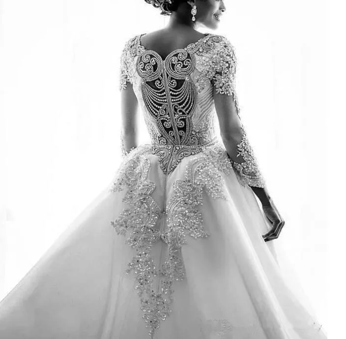 Настоящий образец Бисероплетение африканские кружевные свадебные платья кристаллы роскошный длинный рукава, платье-футляр съемные Свадебные платья на прокат