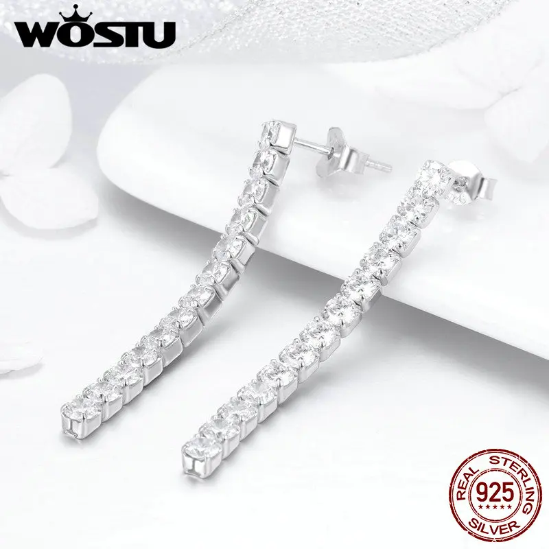 WOSTU,,, 925 пробы, серебряные серьги-гвоздики "метеорный хвост" с прозрачными фианитами для женщин, роскошное ювелирное изделие, подарок FIE456