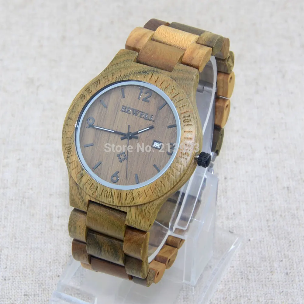 

BEWELL Natural Sandalwood Maple African Zebra Wooden Watches simple Style Calendar Men Men's Quartz Wrist Watch