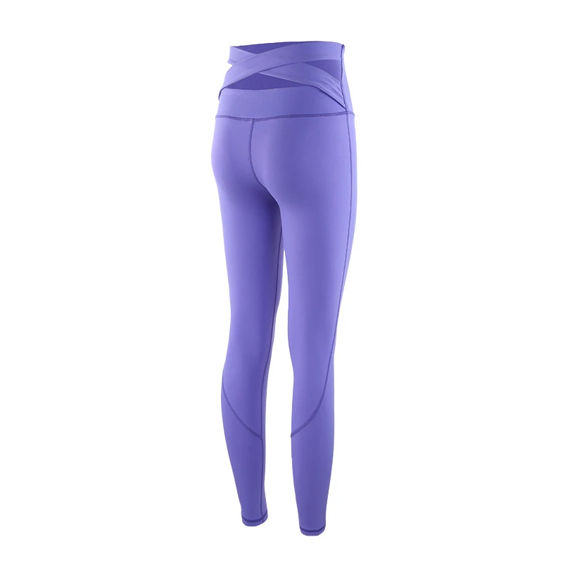LucyLizz женские штаны для йоги с высокой талией, Леггинсы для йоги с перекрестной спинкой, лестные штаны для занятий спортом и тренировок, одежда для фитнеса, трико для бега - Цвет: Purple