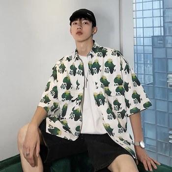 

Summer New Shirt Men Fashion Print Casual Hawaiian Shirt Man Streetwear Trend Wild Hip Hop Loose Short-sleeved Shirt M-XL