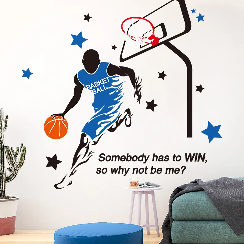 

Playing Basketball Wall Sticker Creative NBA Player Sports Wall Decals for Living Room Kids Room Adesivos De Parede