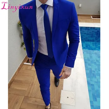 

Linyixun Slim Fit Mens Suits for Prom Stage Clothes Royal Blue 2 Piece Wedding Groom Tuxedos Custom Man Fashion Jacket Pants