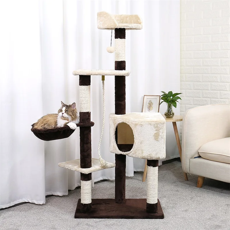 RU Domestic Delivery Cat Tree Tower Furniture Kitten Playhouse Scratchers Solid Wood for Cats Climbing Frame Cat Condos Posts RU Domestic Delivery Cat Tree Tower Furniture Kitten Playhouse Scratchers Solid Wood for Cats Climbing Frame Cat Condos Posts
