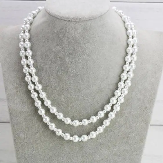 

White Color Freshwater Pearl Necklace,2 Rows Pearls Jewellery,Beautiful Lady's Bridesmaid Wedding,Bridal Gift