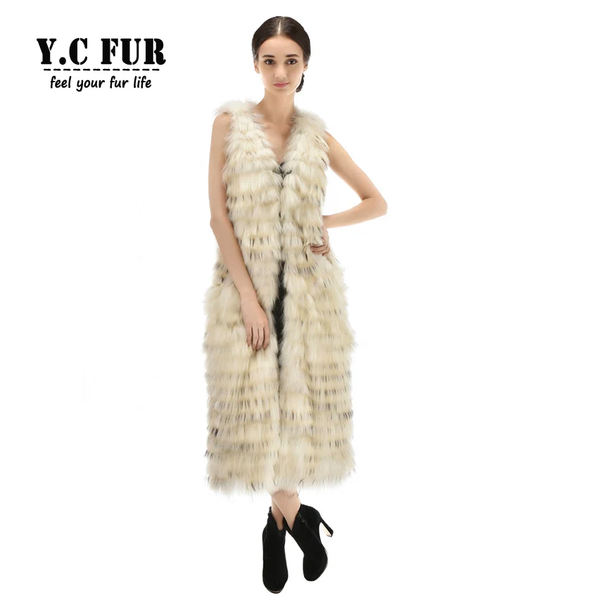Plus Size Women Fur Vest Winter Autumn Strip Sewed Together Raccoon Dog Fur Vests X Long