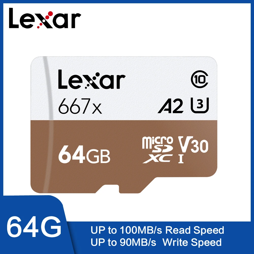 Lexar Tarjeta 667x Micro SDXC UHS-I с адаптером 64 GB 256GB 128 GB A2 U3 V30 Clase 10 1080 p HD 4 K 3D DEO