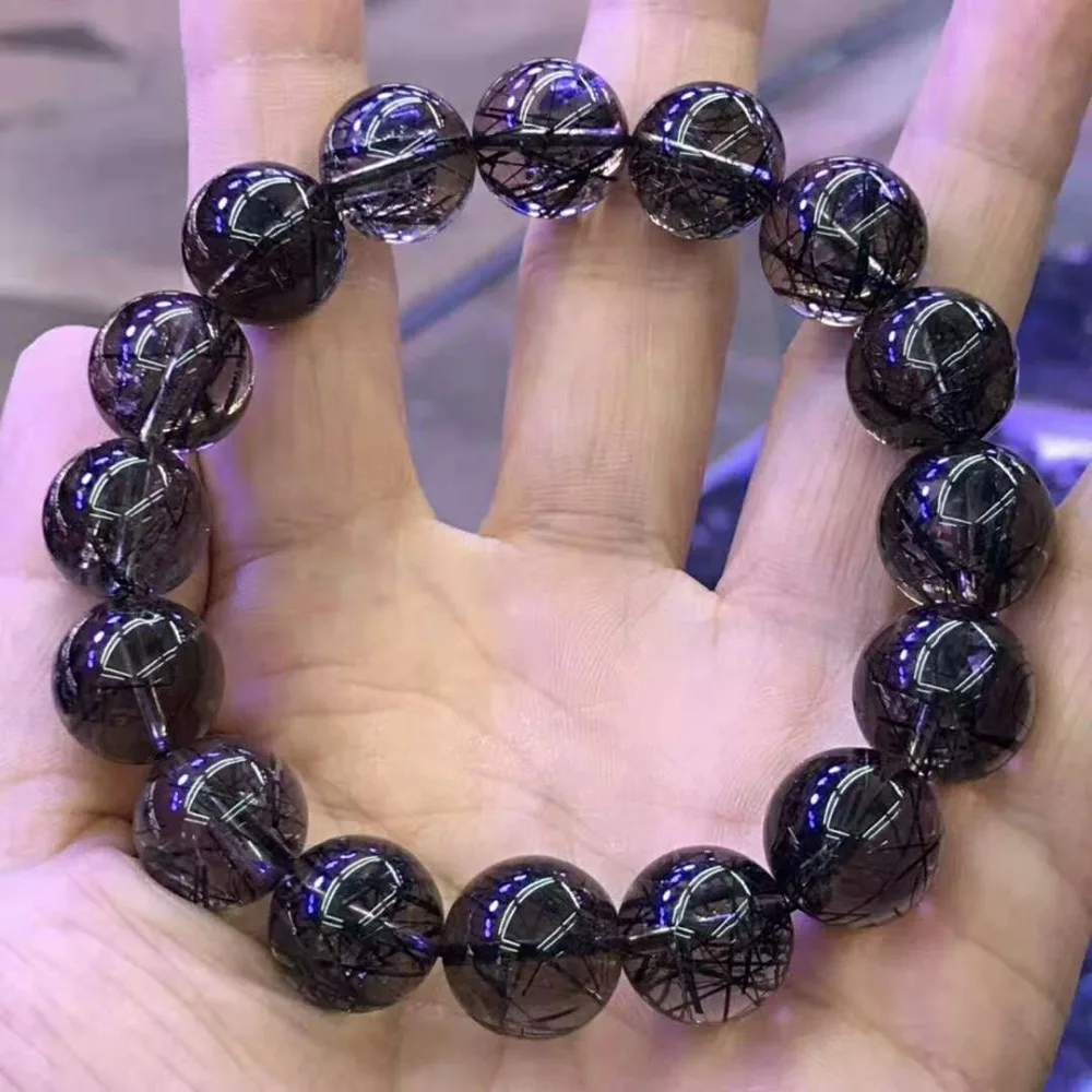 

Find Jewelry Bracelet Natural Black Hair Rutilated Quartz Gems Crystal 13.5mm Round Beads Elastic Stretch Bracelets