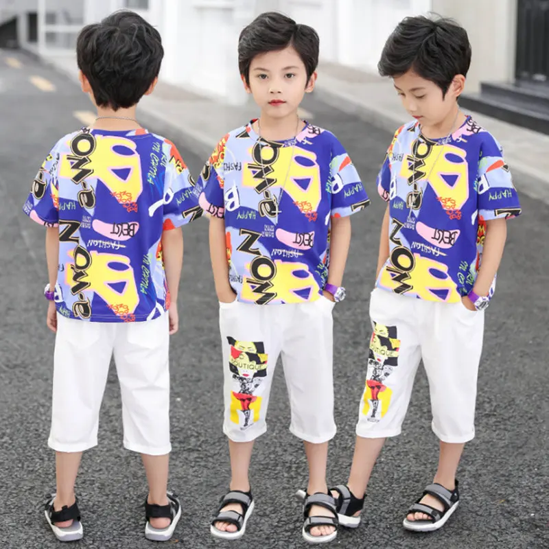 

New Summer Boys Clothing Set Children Short Sleeve Cotton T Shirt+Shorts Set Boy Clothes 3 6 8 10 14 Years Kids Boy Sports Suit