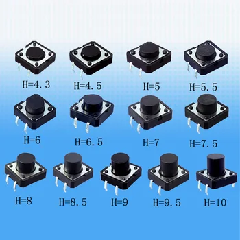 

100pcs/lot 12*12*4.3/4.5/5/5.5/6/6.5/7/7.5/8/8.5/9/9.5/10mm 4 pin Tact Switch Push Button Switch 12x12mm Black