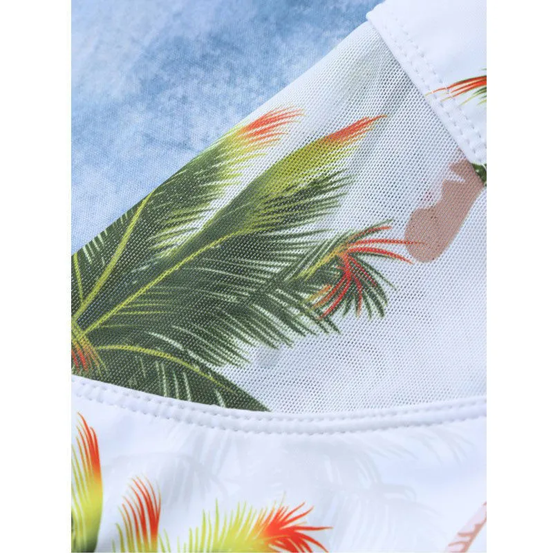 Женский слитный купальник 2017 с принтом кокосового пальма летние пляжные