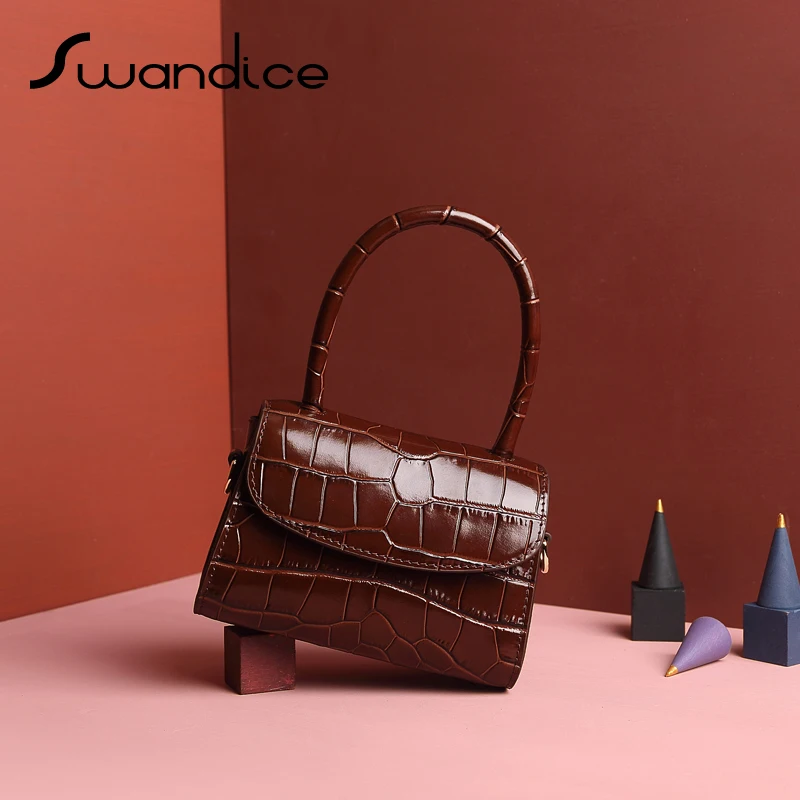 

Mini Crocodile Vintage Real Genuine Leather Long Handle Flap Evening Handbags Crossbody Messenger Shoulder Bags Women Female