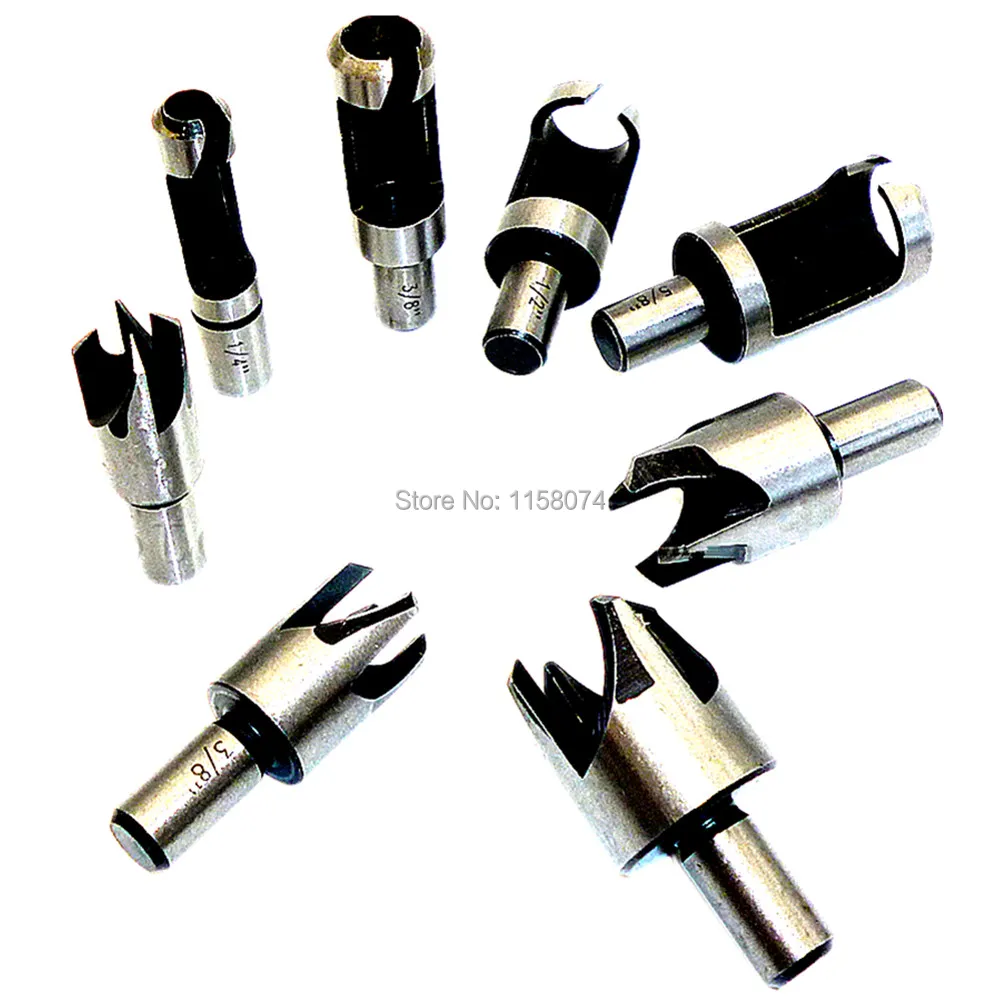 

8pcs Wood Plug Cutter / Cutting Set Dowel Maker Tool 9.5mm Round Shank Woodworking Drill Bits 5/8" 1/2" 3/8" 1/4" Brand New